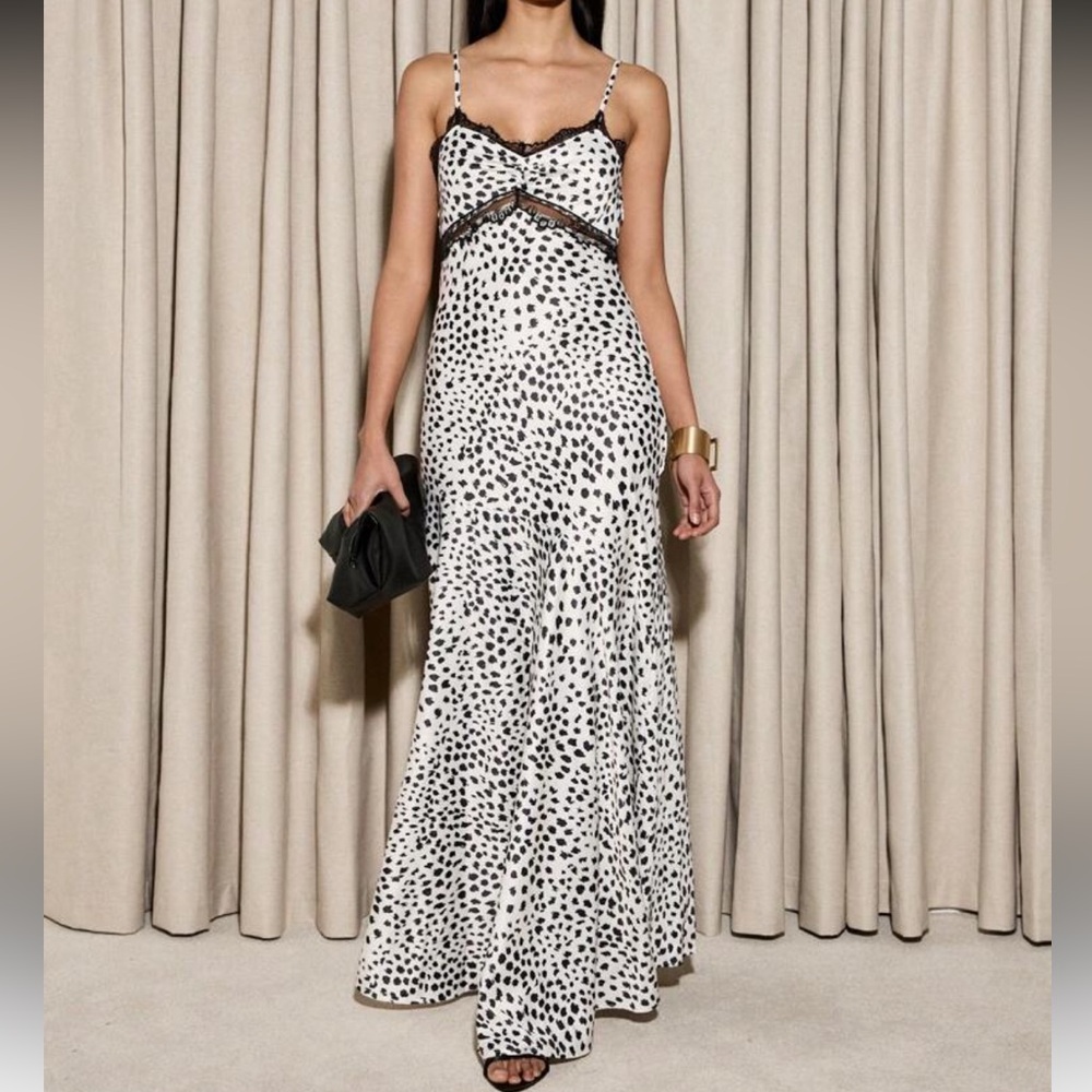 Aiirz Elegant Black and White Spotted Maxi Dress - Picture 1 of 6